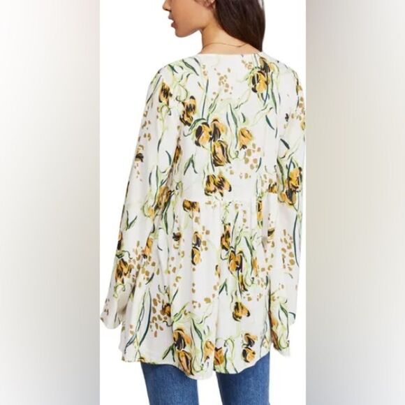 FREE PEOPLE BELLA PRINT TUNIC CREAM WITH FLOWERS SIZE SMALL - Picture 2 of 5